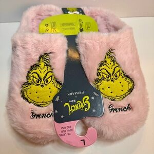 NWT Dr. Seuss The Grinch Pink Faux Fur Fluffy Mule Slippers Women's Size L 9/10